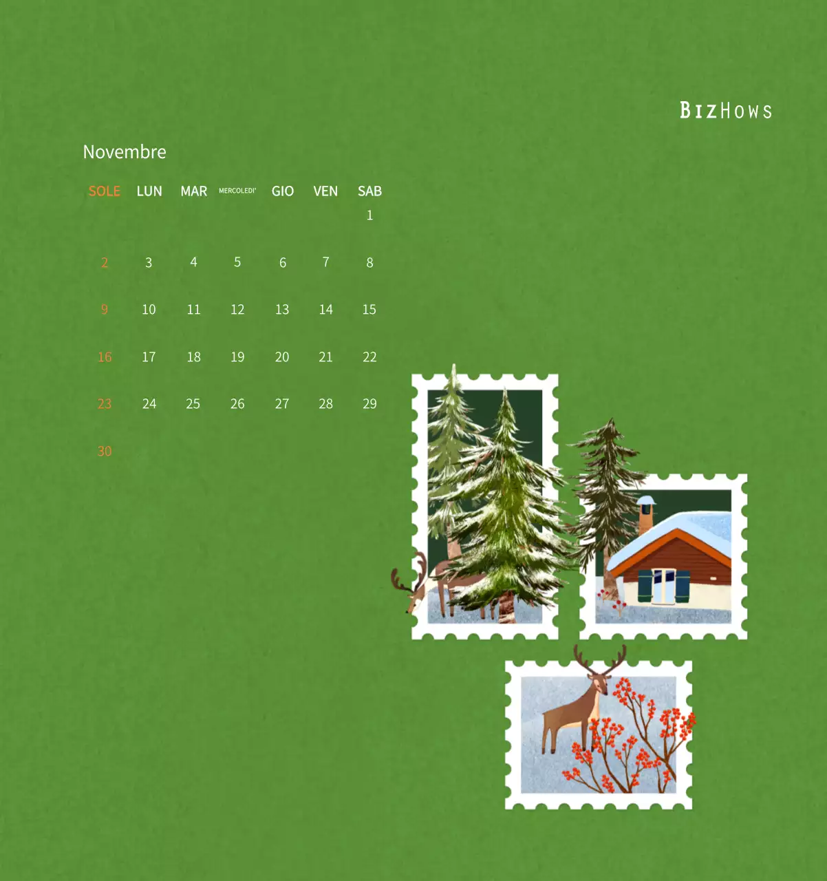 Calendario di Capodanno con una calda illustrazione