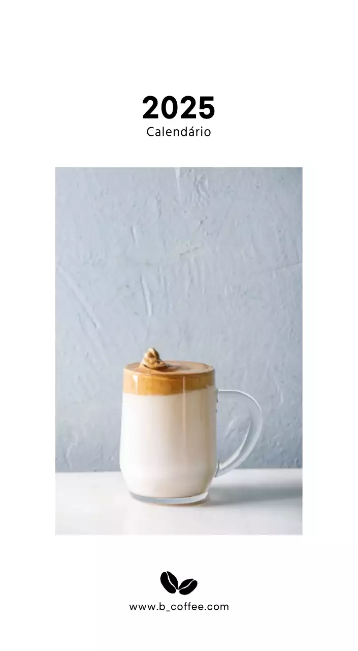 Calendário de secretária simples com fotografia de café para cafés em tons de branco
