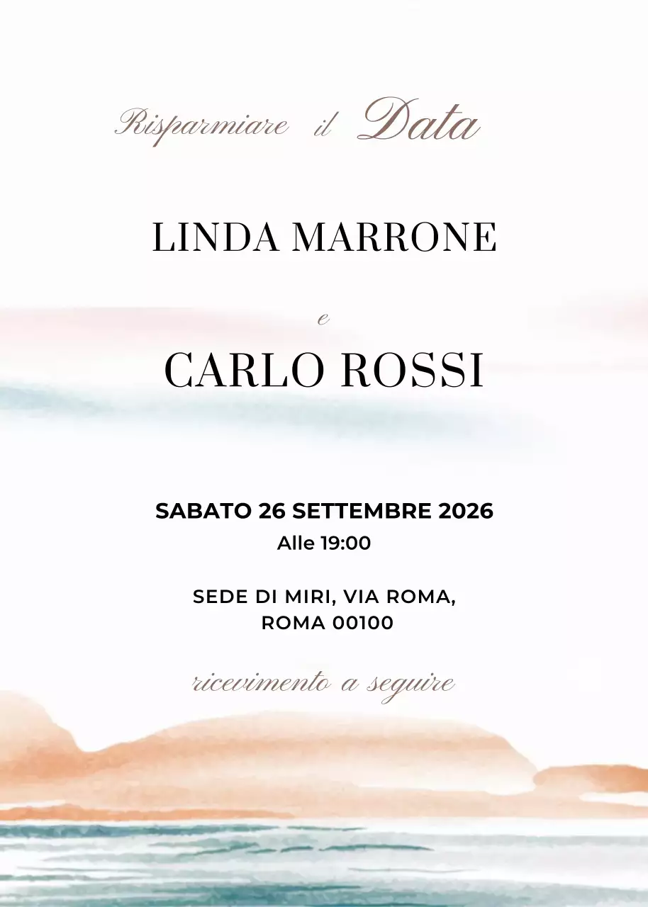 Invito di nozze blu arancione stile minimal