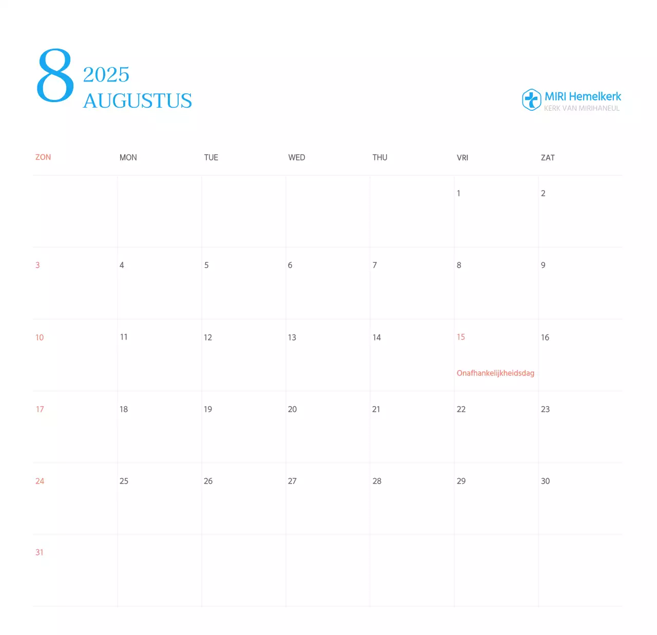 Blauw modern concept kerkkalender