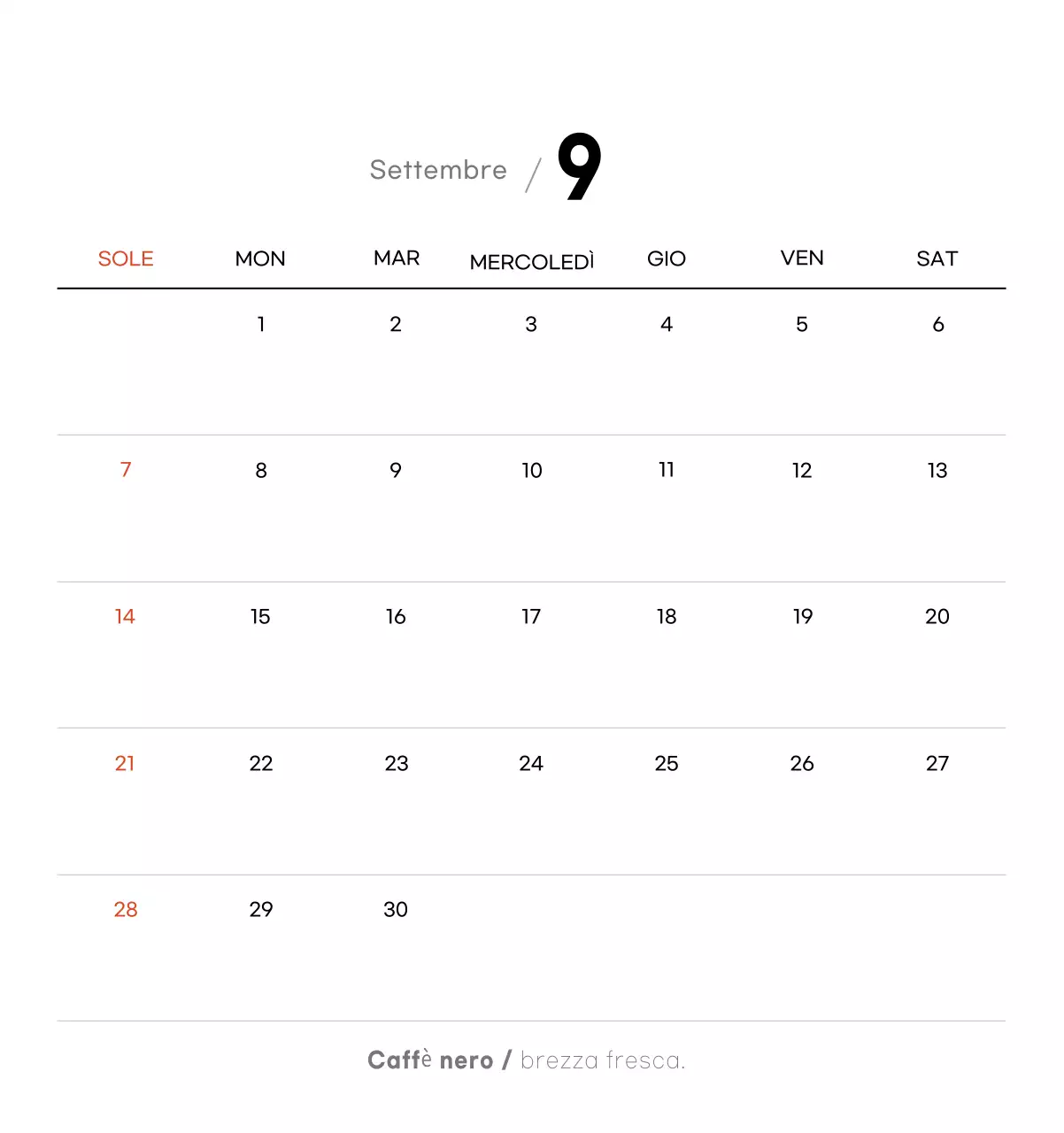 Calendario del caffè minimalista