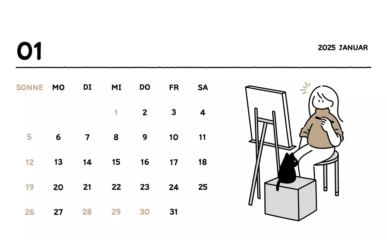 Illustrierter Kalender mit schönem Linienstil