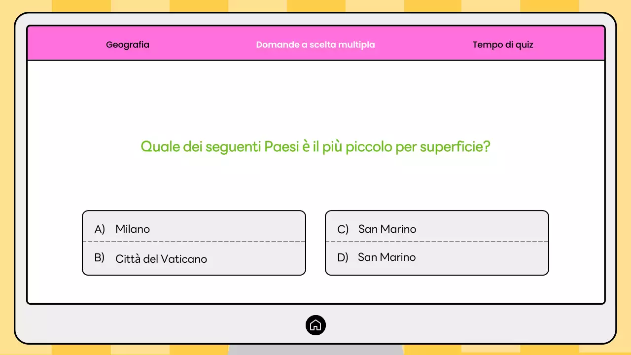 Quiz di geografia moderna rosa e giallo