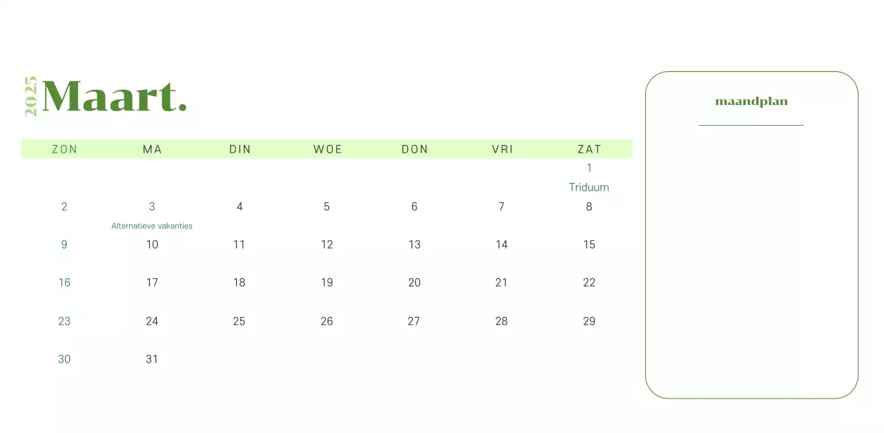 Kalender met jeugdillustraties op een geelgroene achtergrond