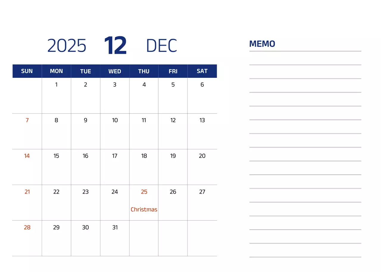 Simple calendar with blue, clean illustrations