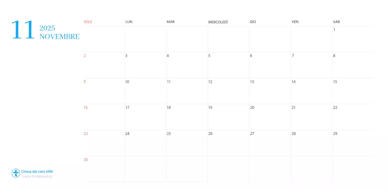 Calendario ecclesiastico blu di concezione moderna