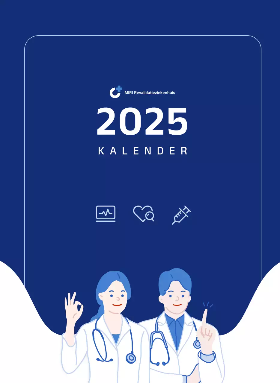 Eenvoudige kalender met blauwe, strakke illustraties