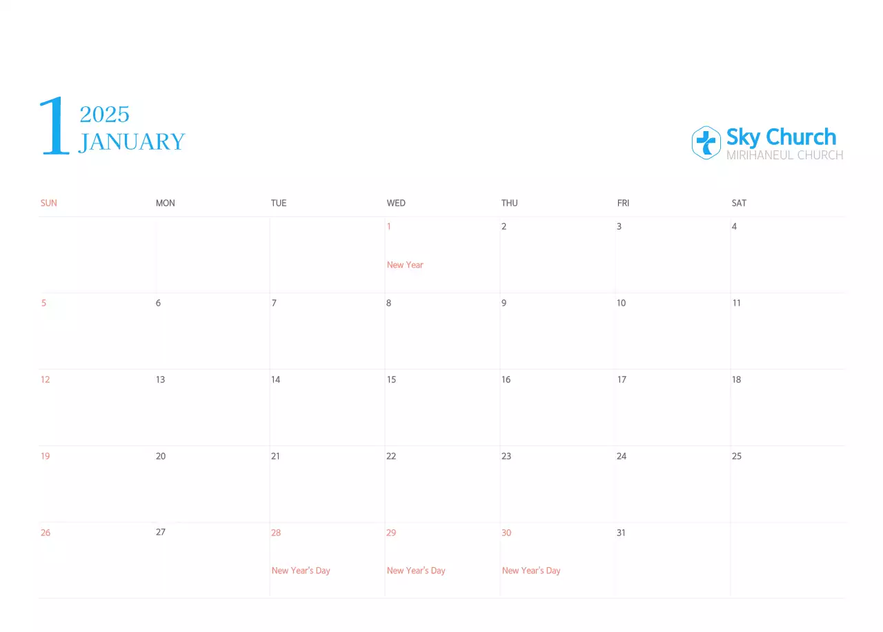 Blue modern concept church calendar