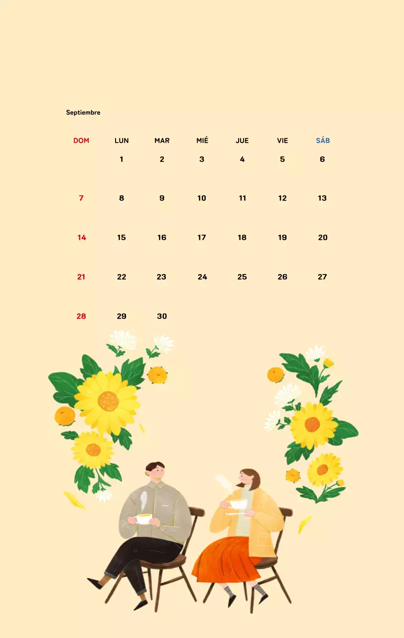 Calendario de Año Nuevo con cálidas ilustraciones