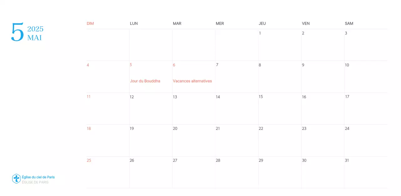 Calendrier d'église moderne bleu