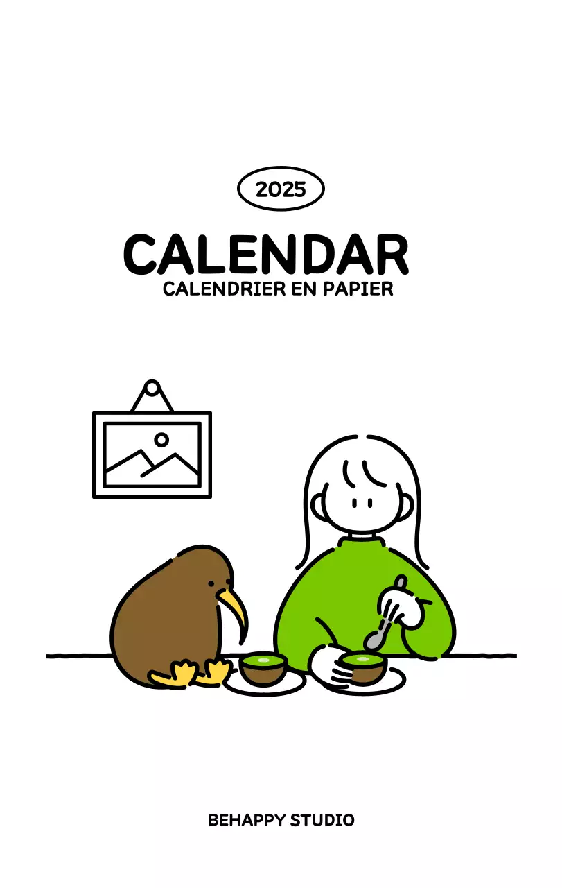 Calendrier illustré avec un joli style de lignes