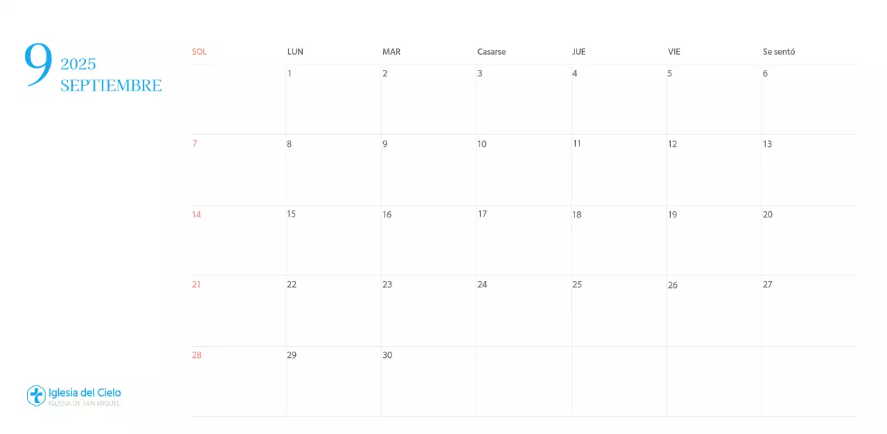 Calendario eclesiástico azul de concepto moderno