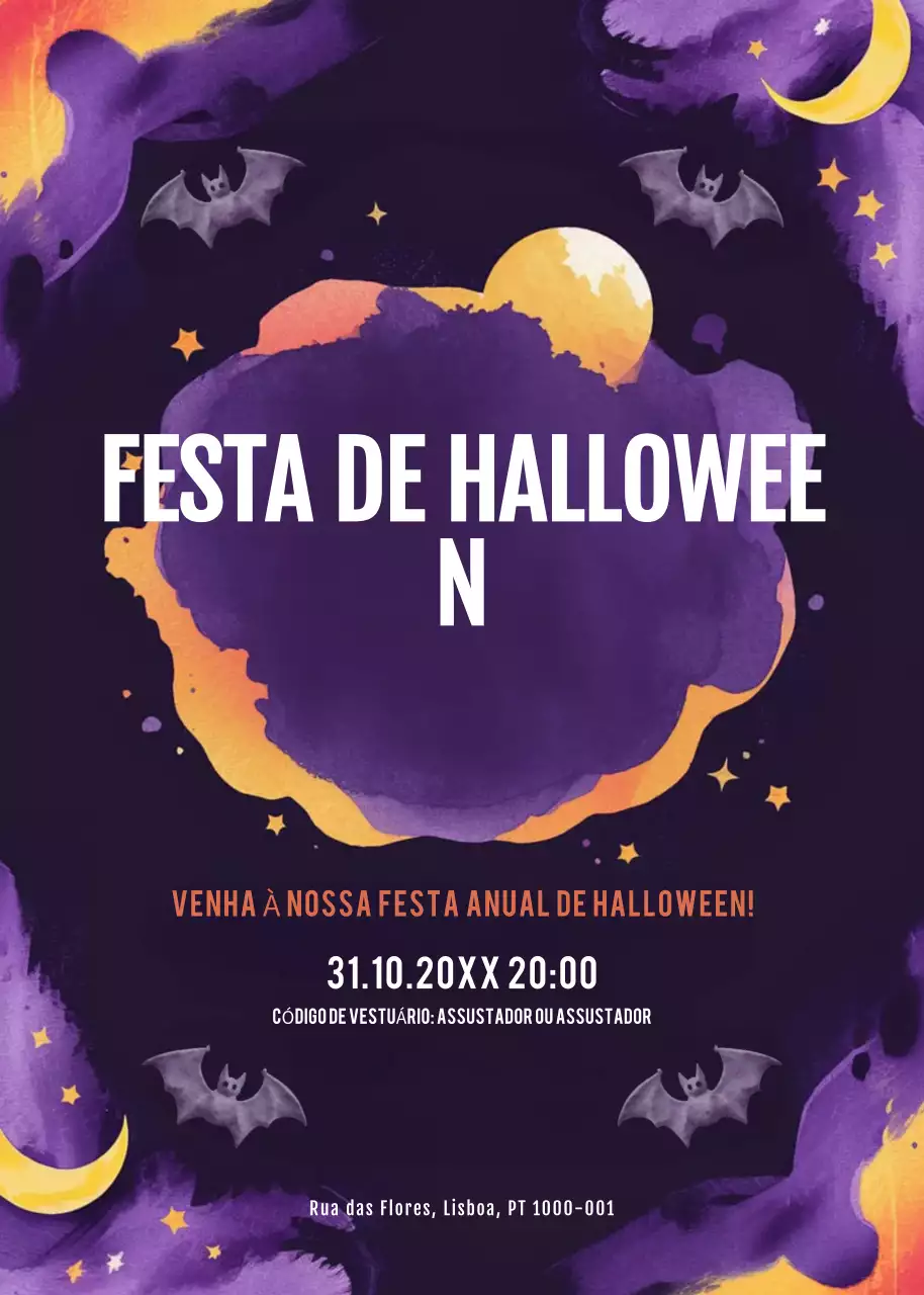 convite de Halloween retro roxo