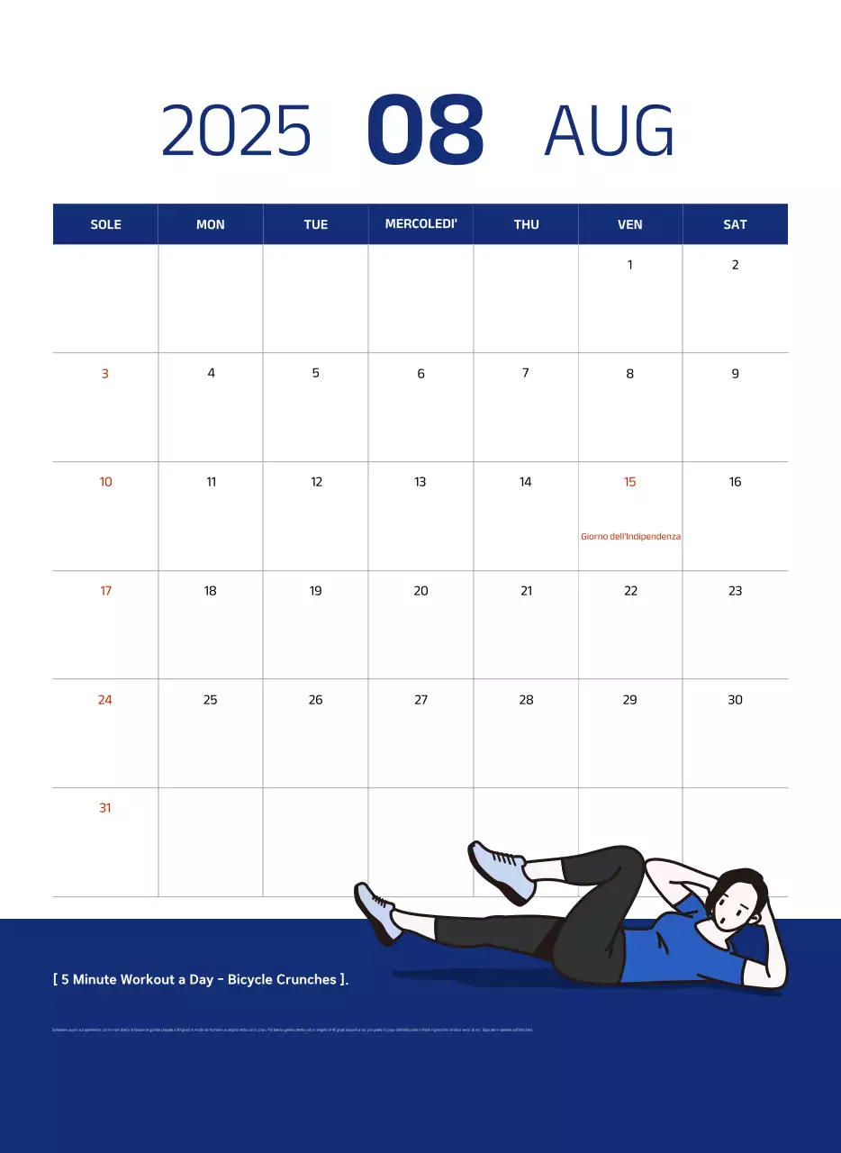 Calendario semplice con illustrazioni blu e pulite