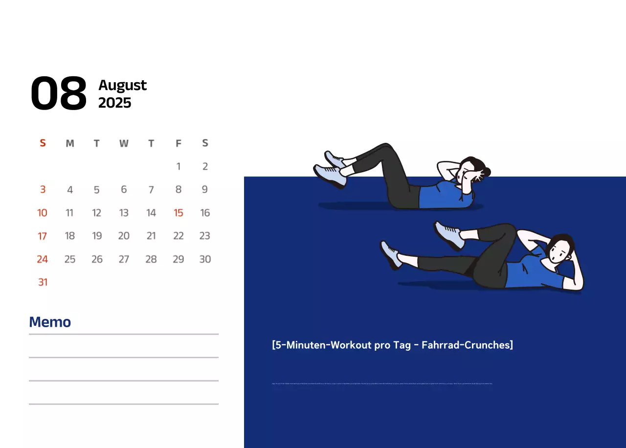 Einfacher Kalender mit blauen, klaren Illustrationen