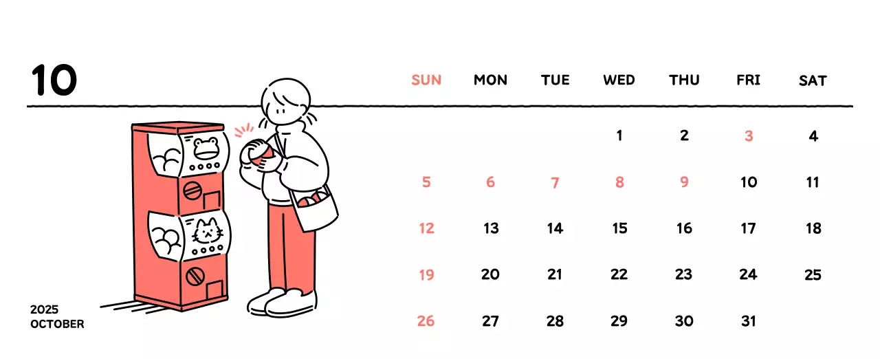 Illustrated calendar with a cute line style