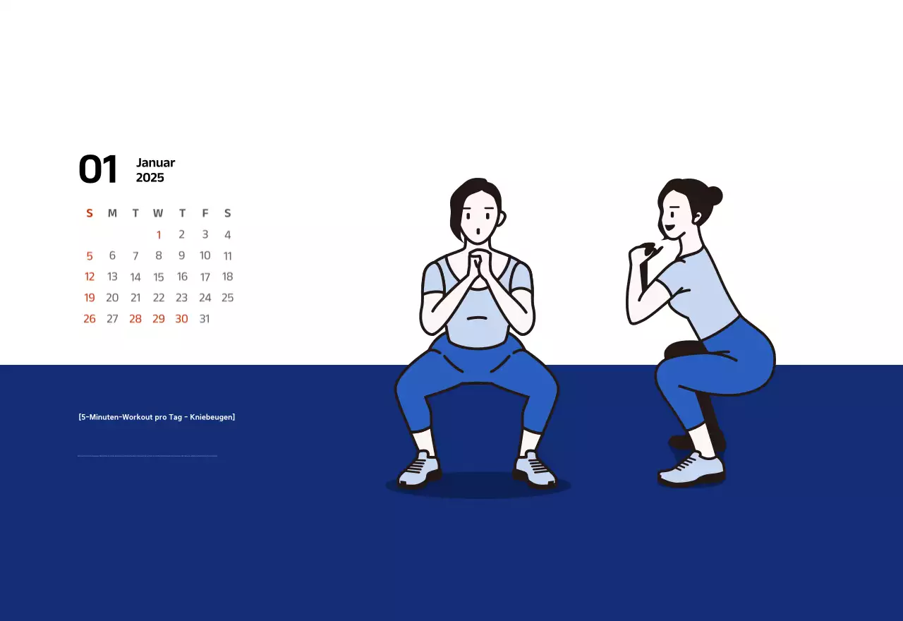 Einfacher Kalender mit blauen, klaren Illustrationen
