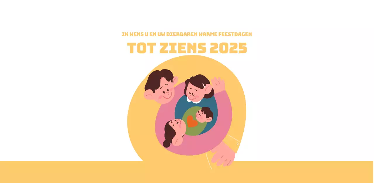 Een feestelijk ziekenhuis met illustraties met gezondheids- en gezinsthema's en kleurrijke accenten