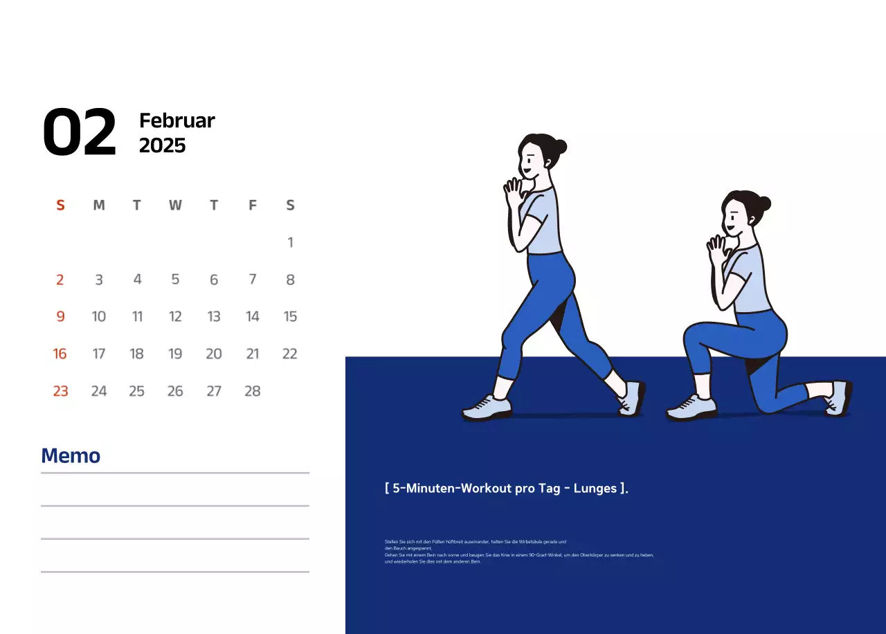 Einfacher Kalender mit blauen, klaren Illustrationen