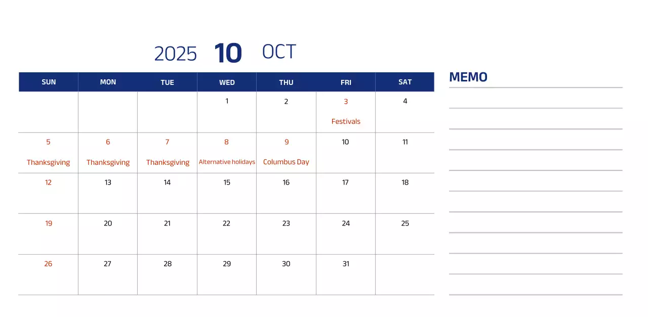 Simple calendar with blue, clean illustrations