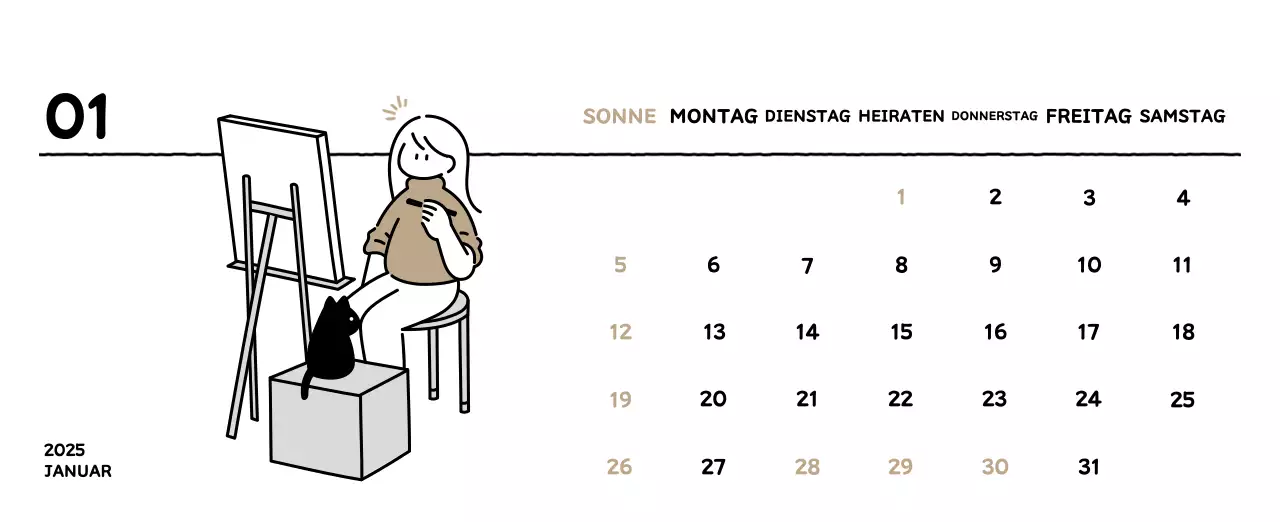 Illustrierter Kalender mit schönem Linienstil