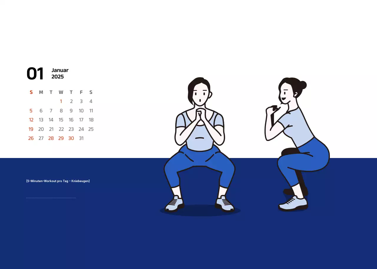 Einfacher Kalender mit blauen, klaren Illustrationen