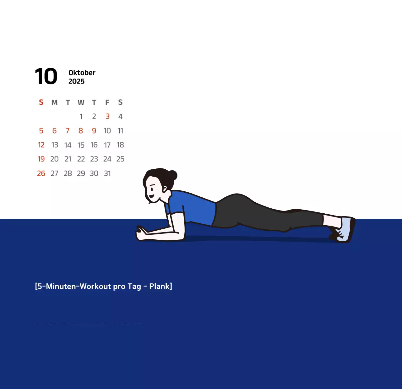 Einfacher Kalender mit blauen, klaren Illustrationen
