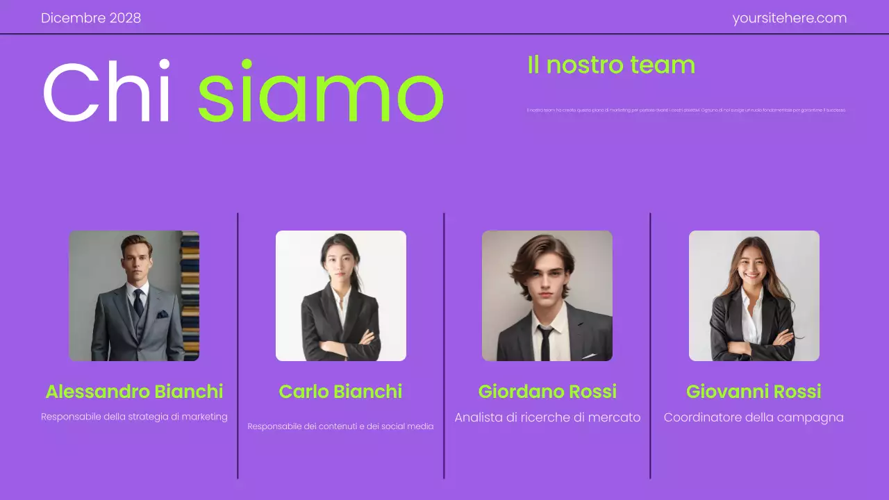 Presentazione del piano di marketing con gradiente moderno viola