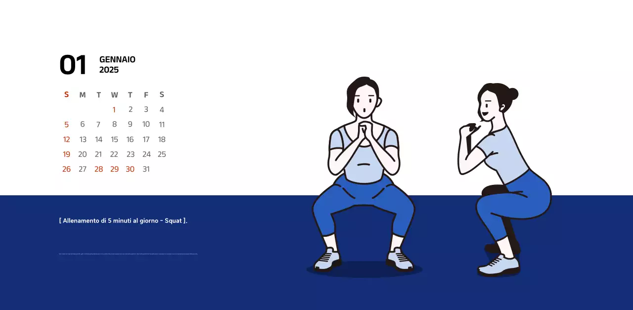 Calendario semplice con illustrazioni blu e pulite