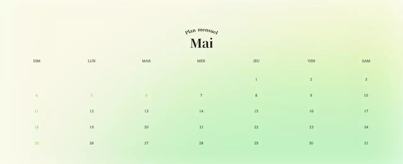 Calendrier minimaliste dégradé