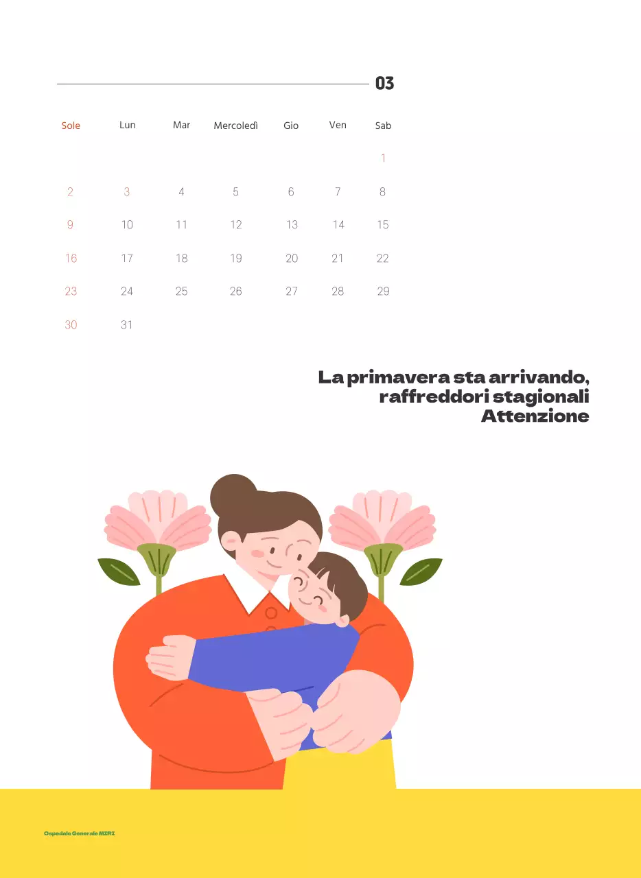Un ospedale festivo con illustrazioni a tema salute e famiglia e accenti colorati