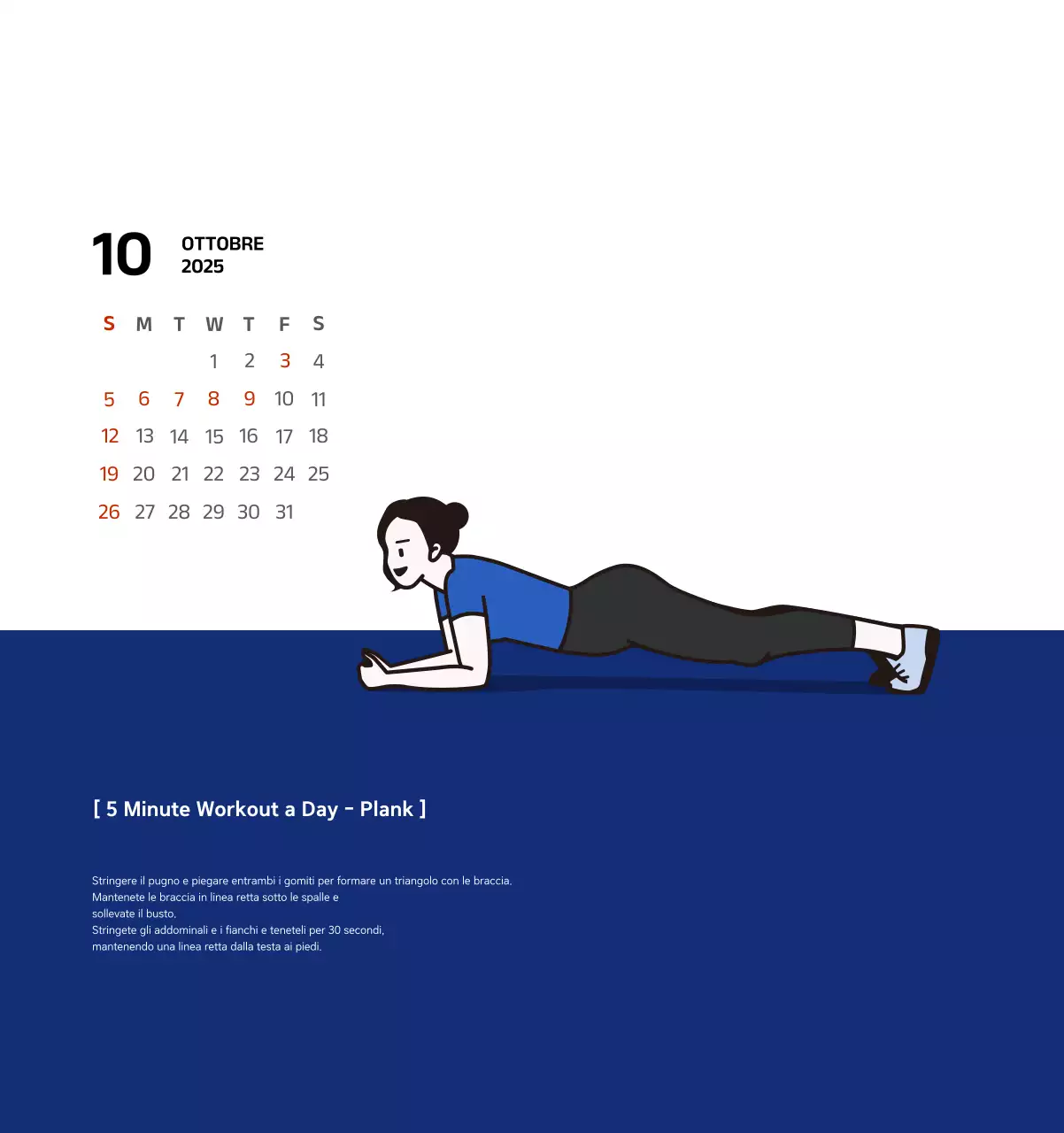 Calendario semplice con illustrazioni blu e pulite