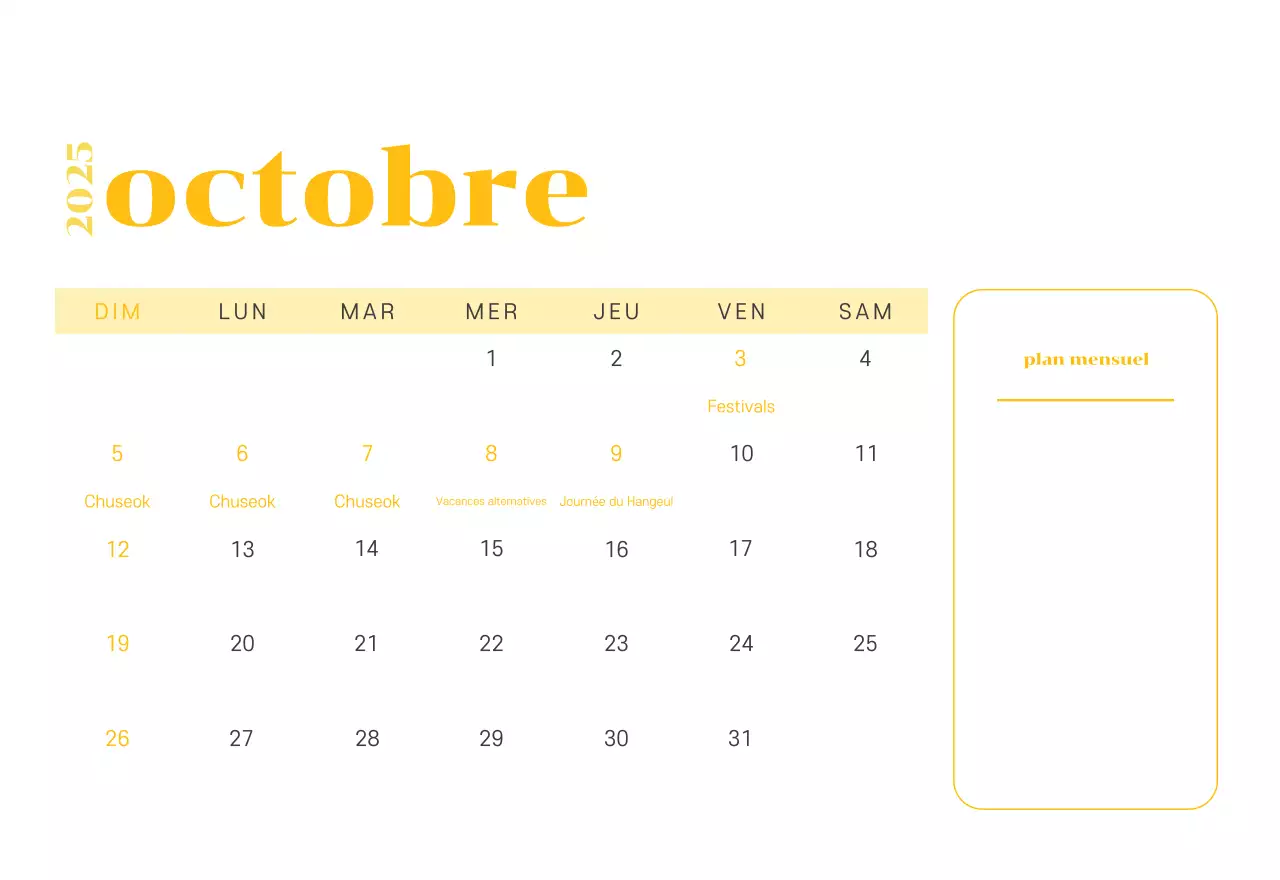 Calendrier avec illustrations de jeunes sur fond jaune-vert