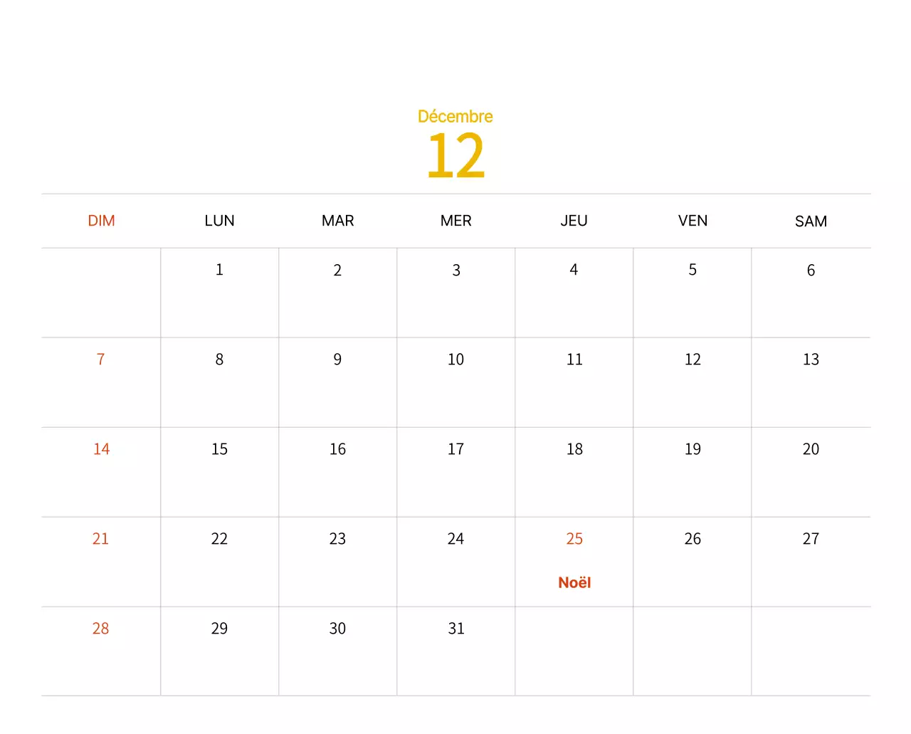 Calendrier du Nouvel An avec illustrations chaleureuses