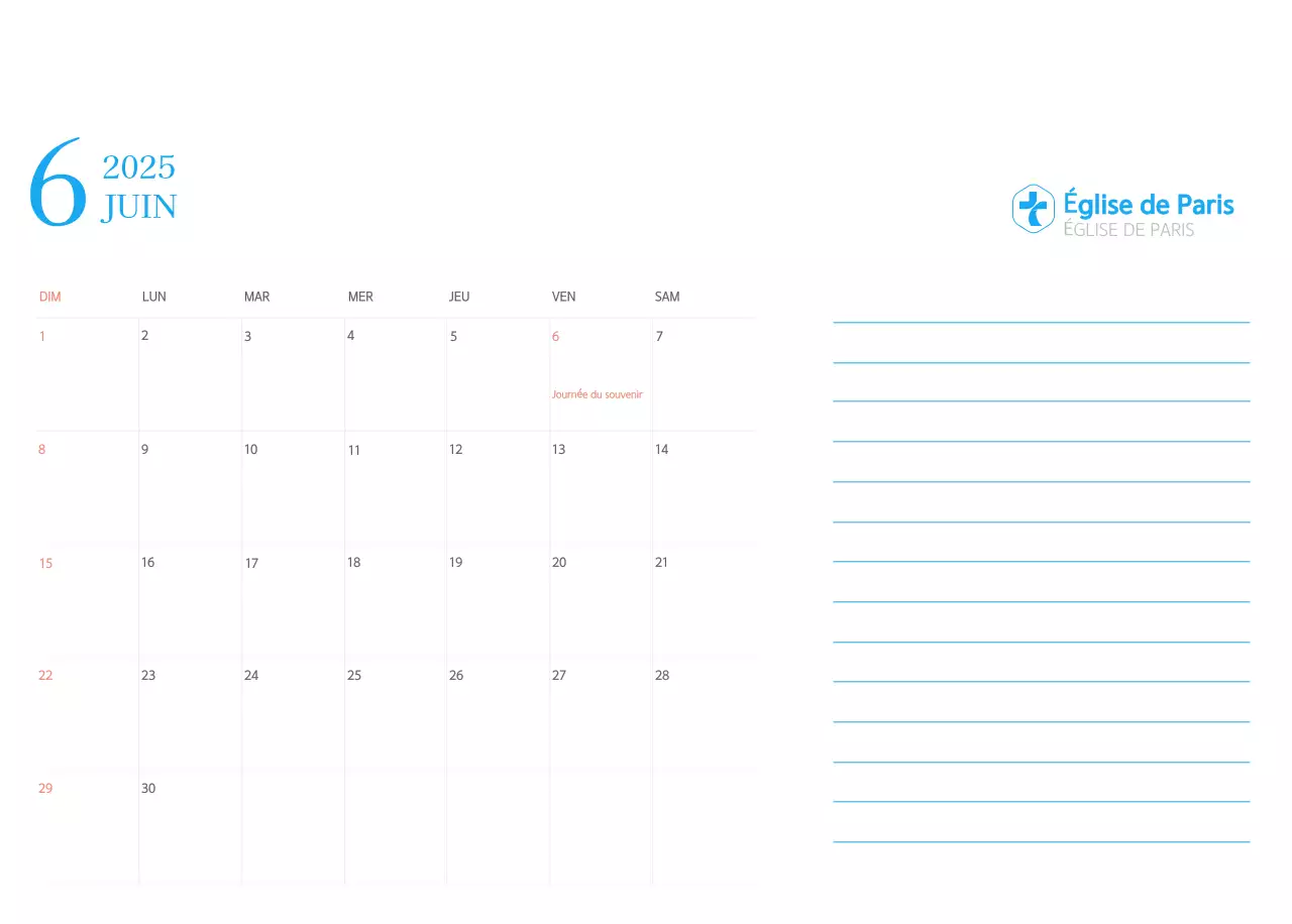 Calendrier d'église moderne bleu