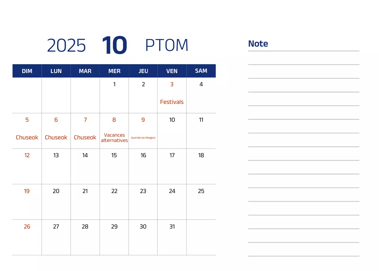 Calendrier simple avec des illustrations bleues et épurées