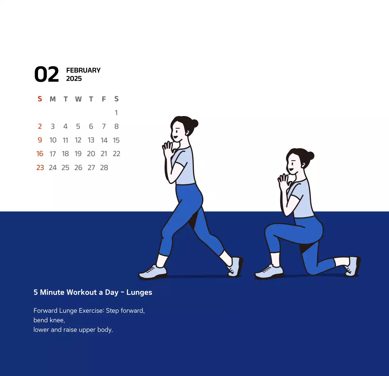 Lịch đơn giản với hình minh họa màu xanh gọn gàng