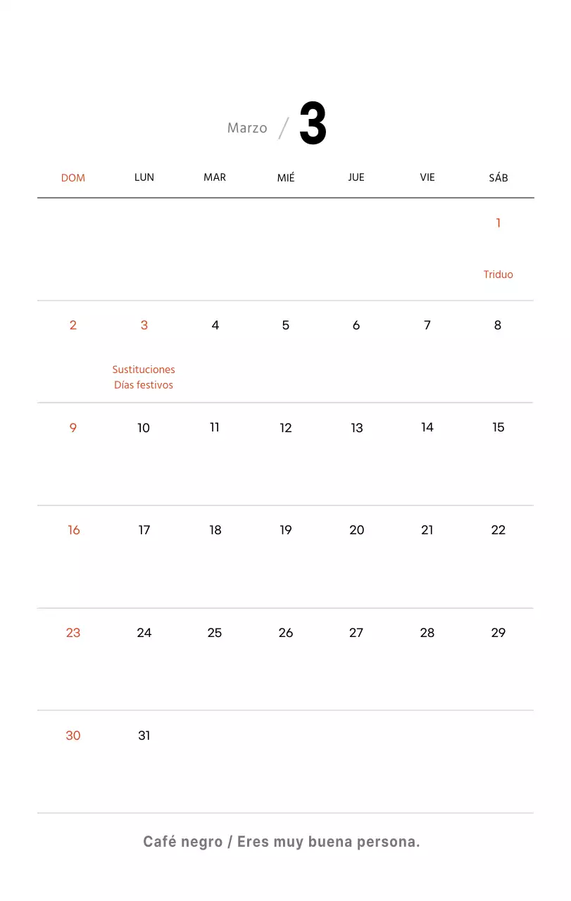 Sencillo calendario de sobremesa con fotos de cafés en tonos blancos