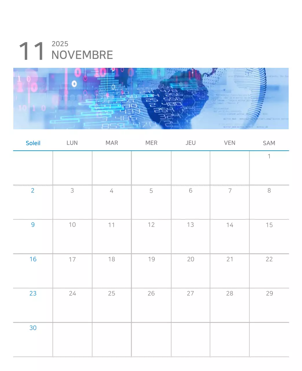 Calendrier moderne bleu Calendrier