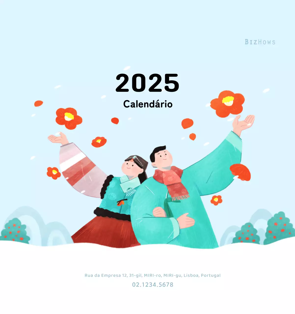 Calendário de Ano Novo com um toque caloroso e ilustrado