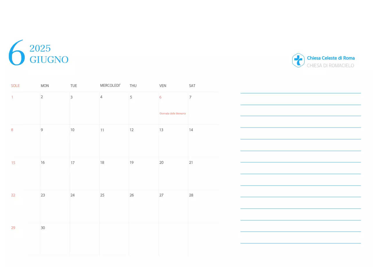 Calendario ecclesiastico blu di concezione moderna
