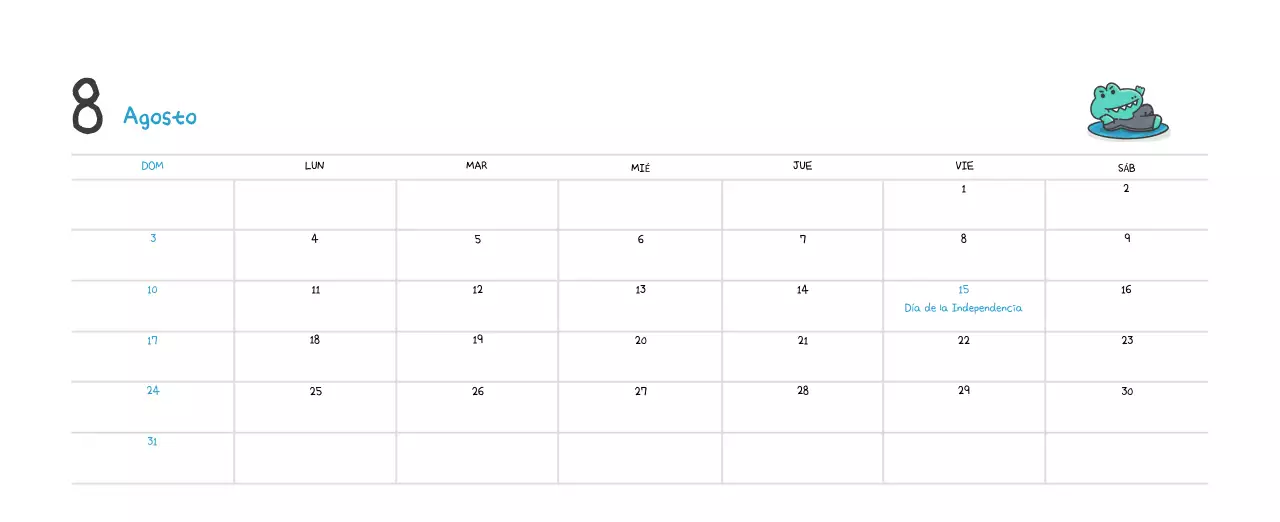Un calendario con un bonito concepto de ilustración de Ago