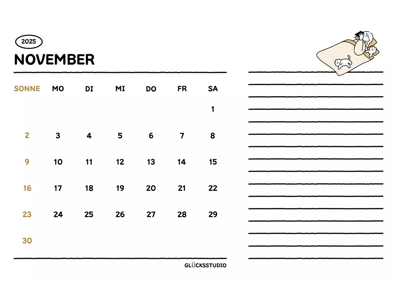 Illustrierter Kalender mit schönem Linienstil