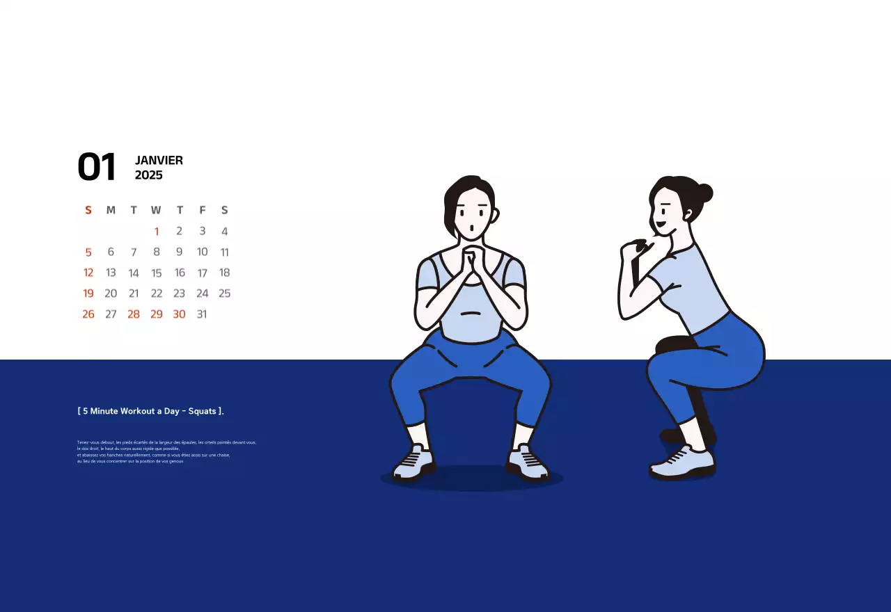 Calendrier simple avec des illustrations bleues et épurées
