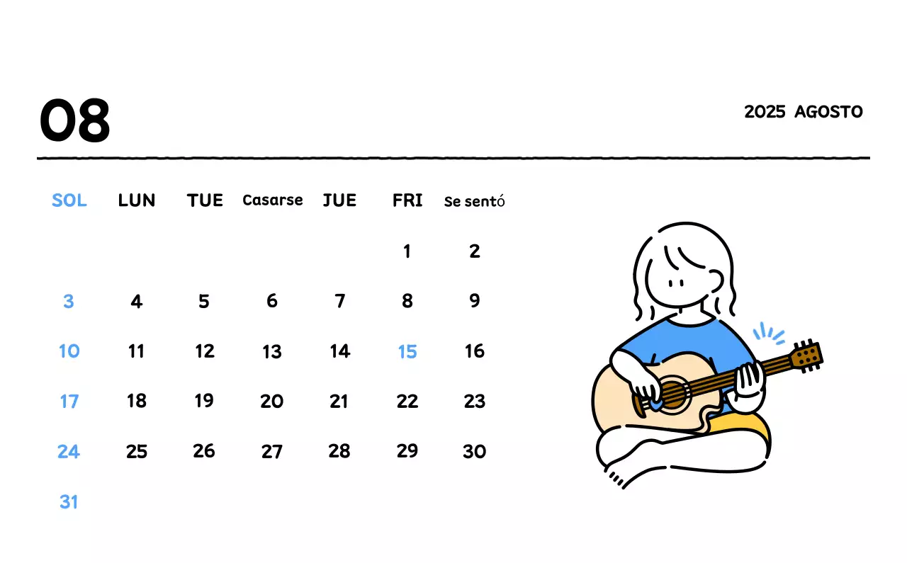 Calendario ilustrado con un bonito estilo de líneas