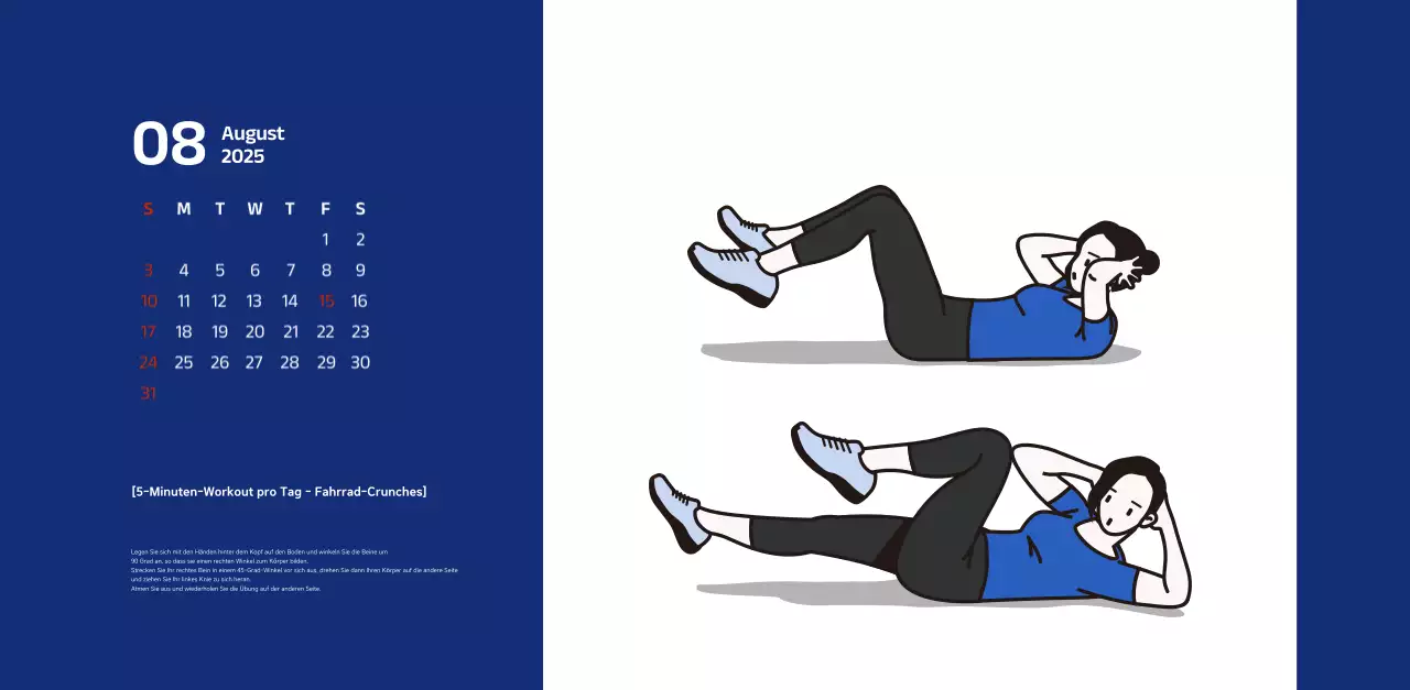 Einfacher Kalender mit blauen, klaren Illustrationen