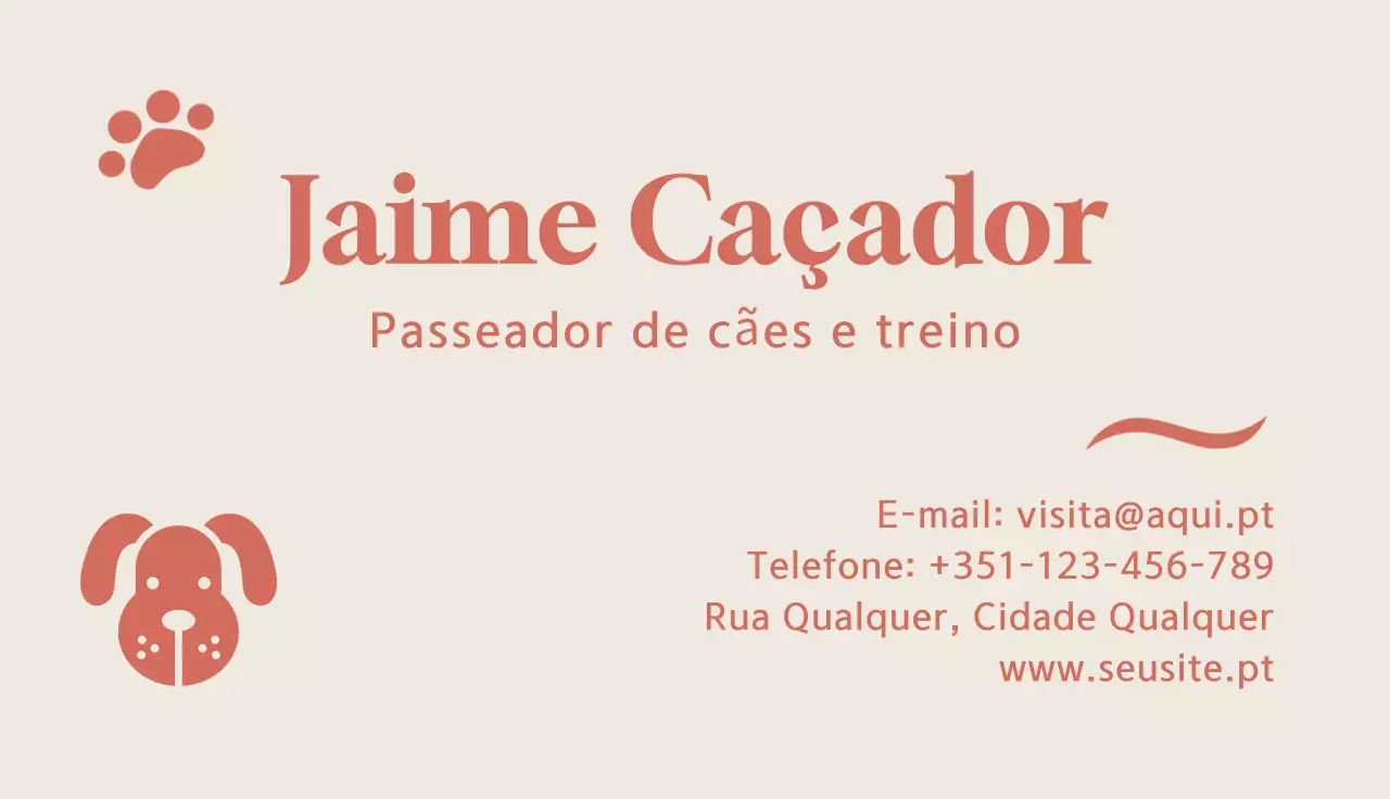 cartão de visita bege simples para cães