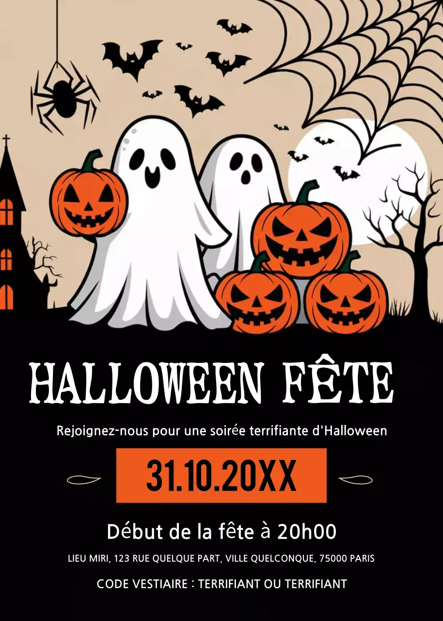 Invitation à la fête d'Halloween en noir et orange