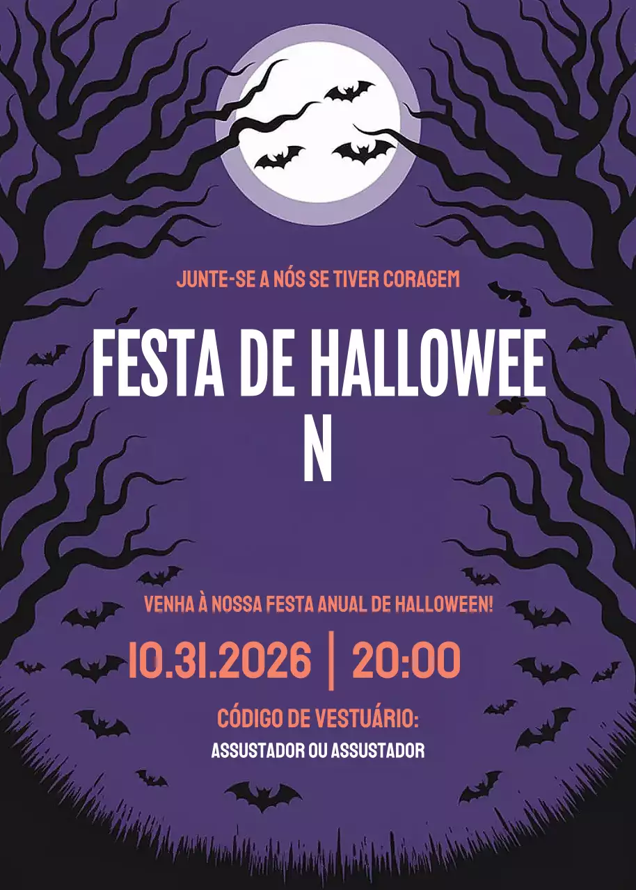 Convite de Halloween gótico roxo