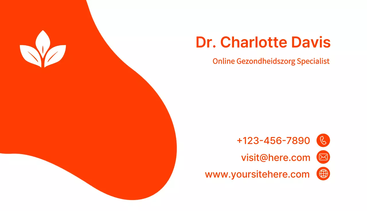 Wit en oranje visitekaartje telehealth minimale stijl